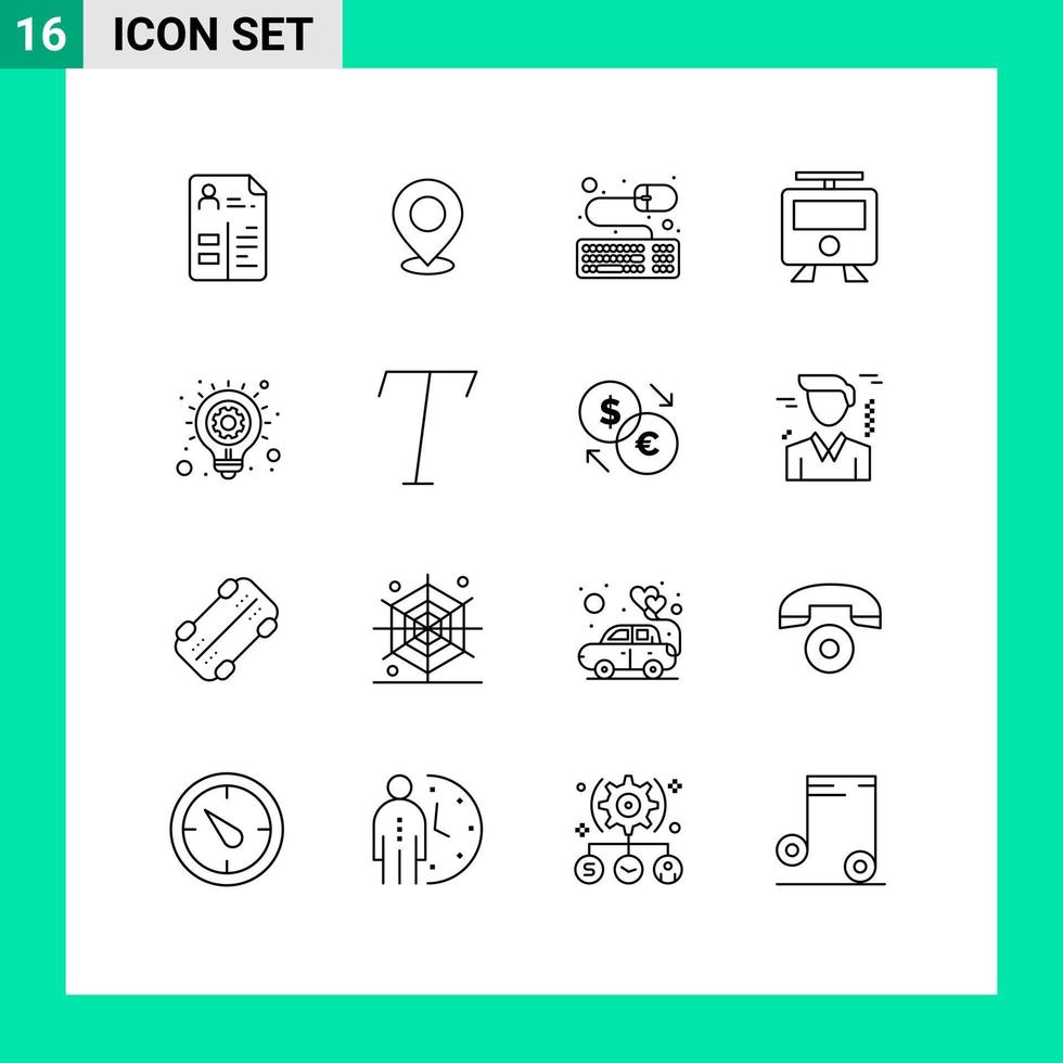 grupo de símbolos de ícone universal de 16 contornos modernos de mapas de metrô pin acessórios de mouse elementos de design de vetores editáveis