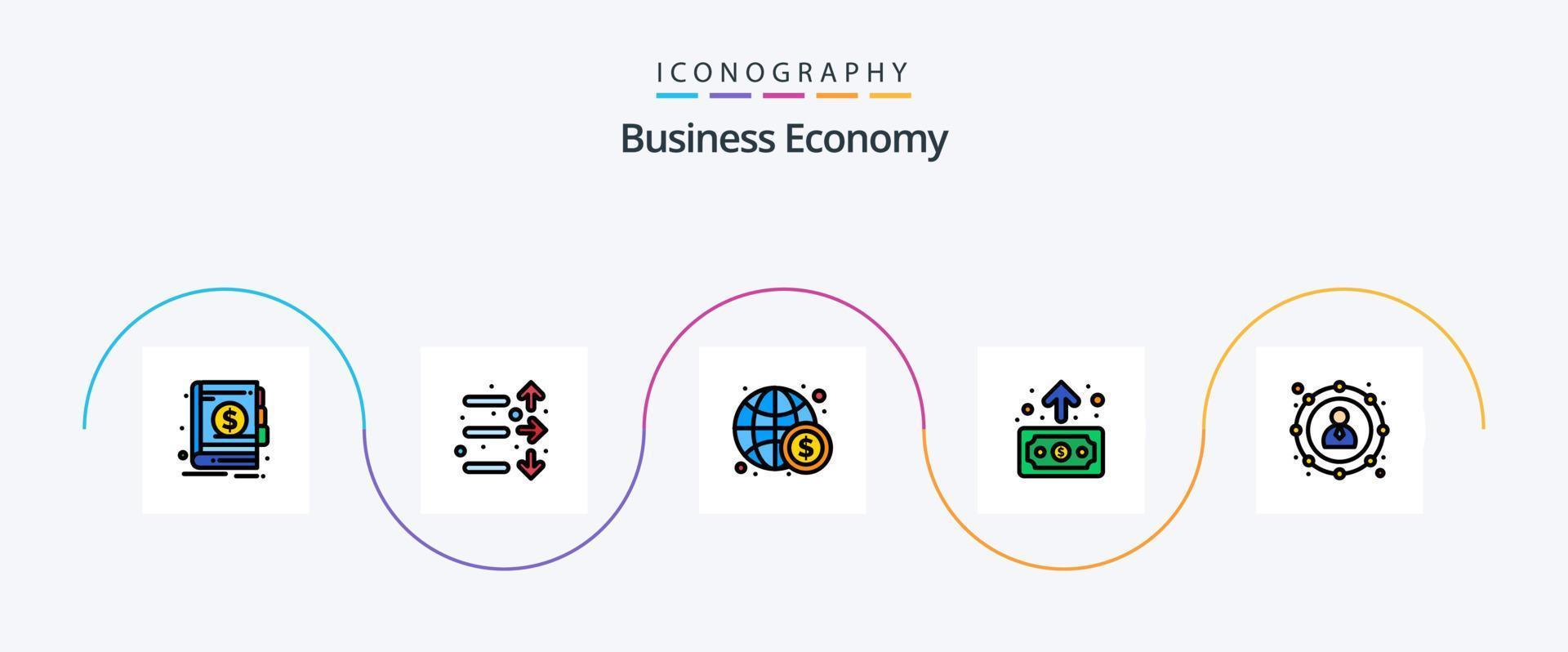 linha de economia cheia de pacote de 5 ícones planos, incluindo economia. transferir. o negócio. finança. o negócio vetor