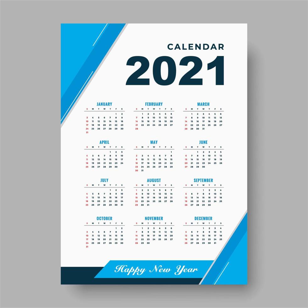 modelo de design de calendário 2021 azul vetor