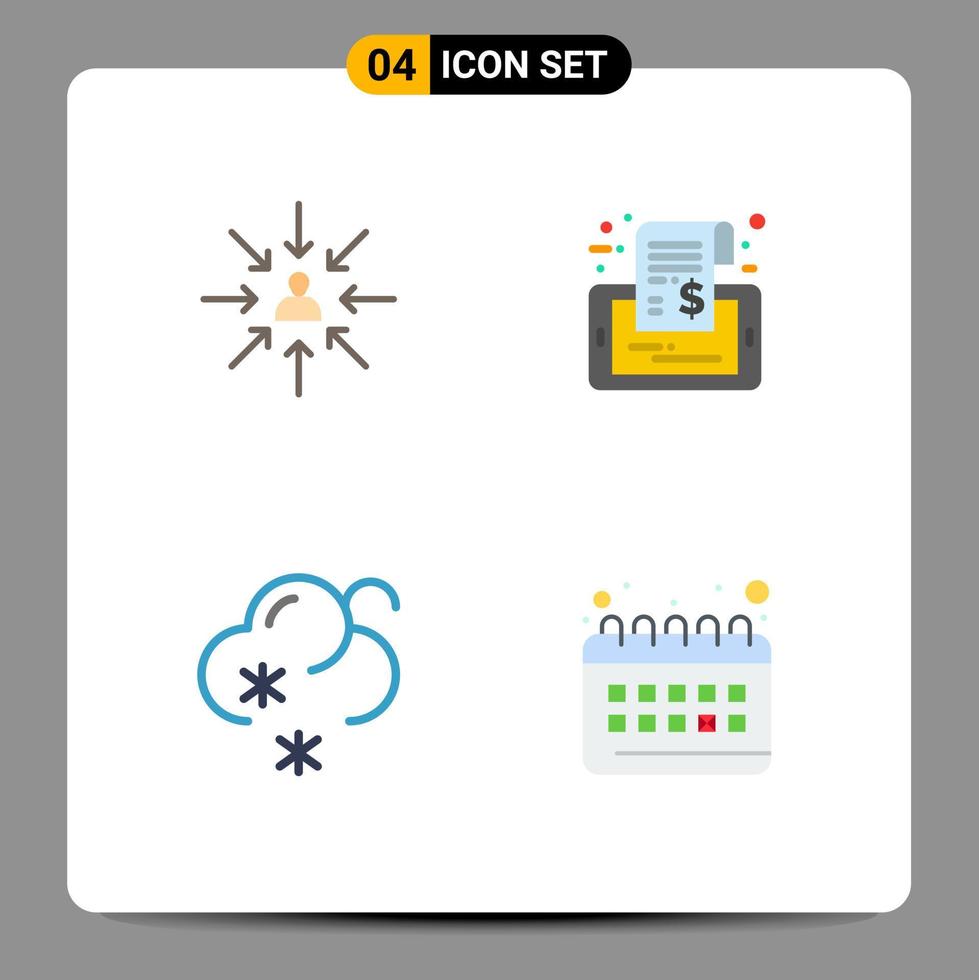 pacote de 4 sinais e símbolos de ícones planos modernos para mídia impressa na web, como elementos de design de vetores editáveis de neve móvel de foco de candidato