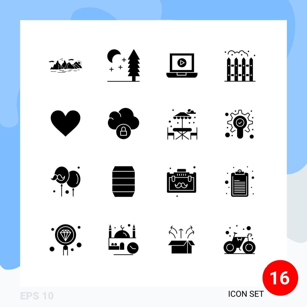 pacote de 16 glifos sólidos criativos do twitter love laptop heart living elementos de design de vetores editáveis
