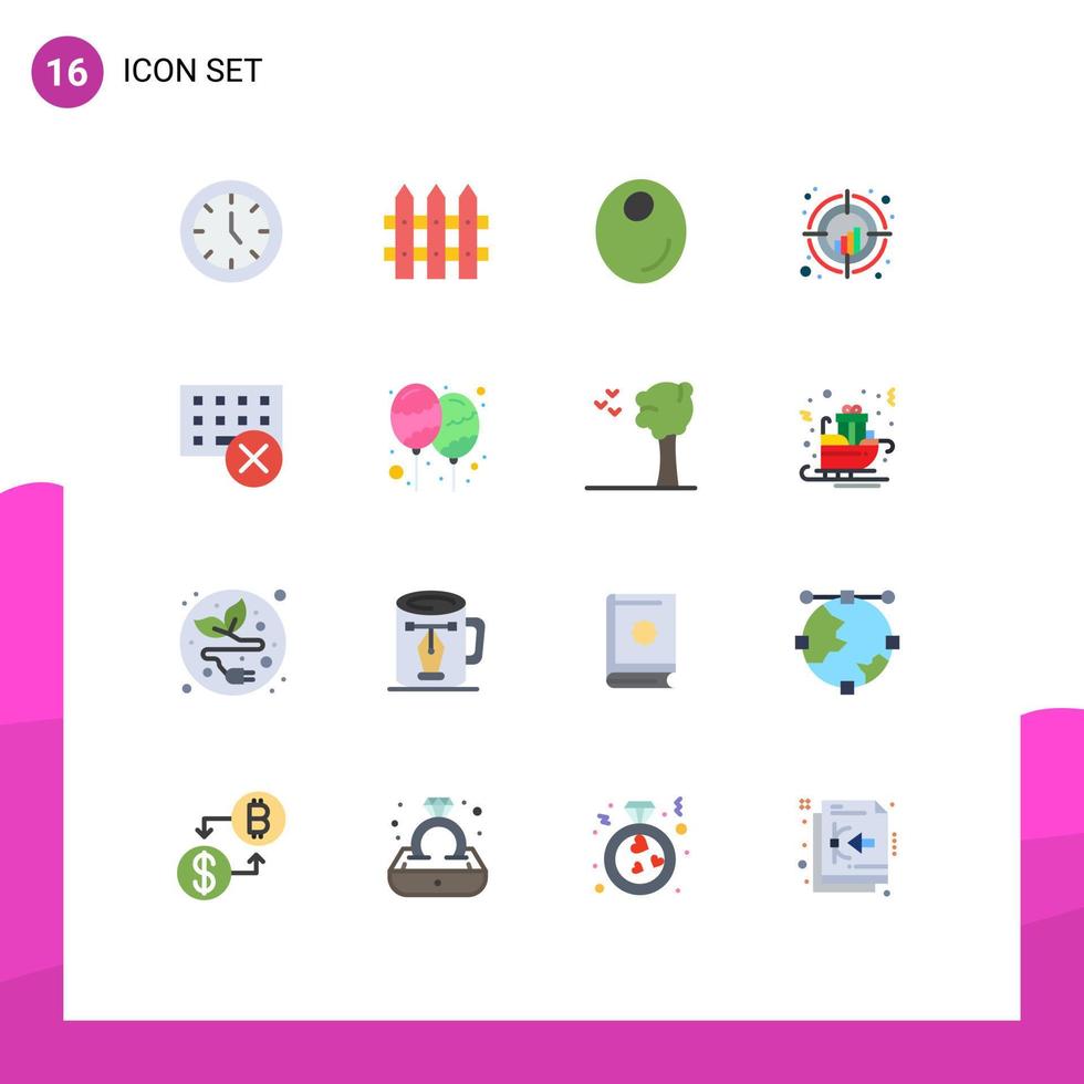 grupo de 16 sinais e símbolos de cores planas para computadores gadget pacote editável de plotagem de tendência de frutas de elementos de design de vetores criativos