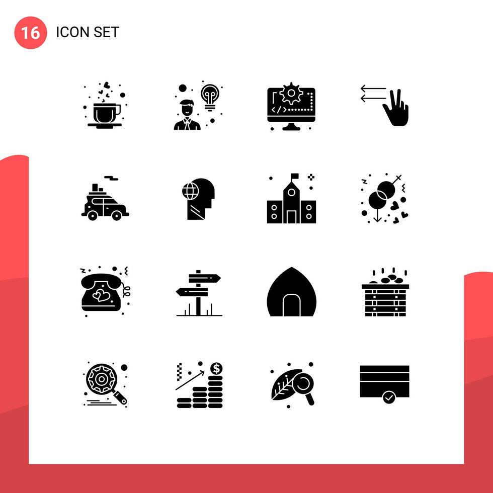 pacote de interface de usuário de 16 glifos sólidos básicos de elementos de design de vetores editáveis de código de carro de veículo