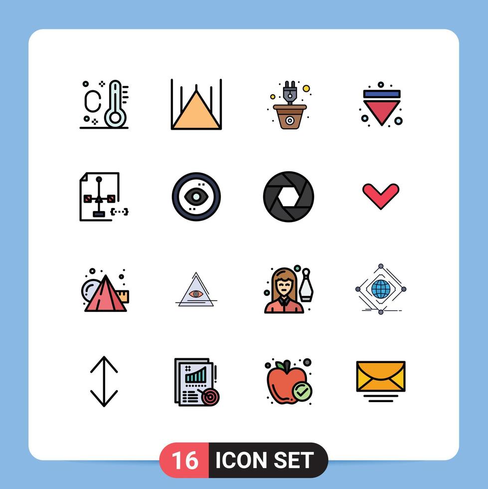 grupo de símbolos de ícone universal de 16 linhas de desenvolvimento de codificação de cores planas modernas plug-down ejetar elementos de design de vetores criativos editáveis