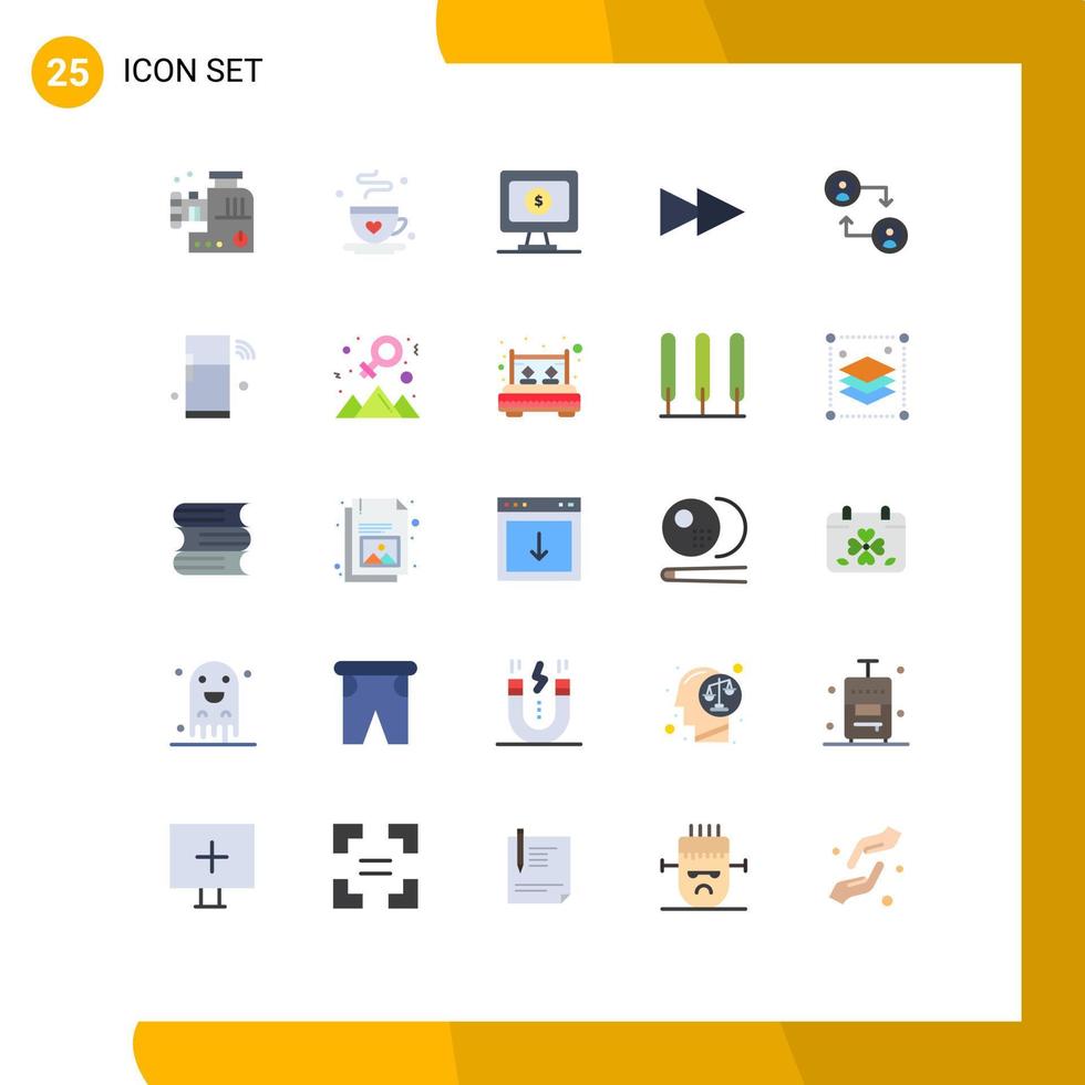 conjunto de cores planas de interface móvel de 25 pictogramas de monitor de troca iot altera os próximos elementos de design de vetores editáveis