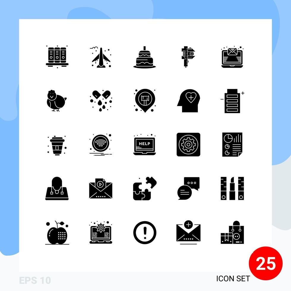 25 conceito de glifo sólido para sites móveis e aplicativos enviam bolo minúsculo pequena precisão editável elementos de design vetorial vetor
