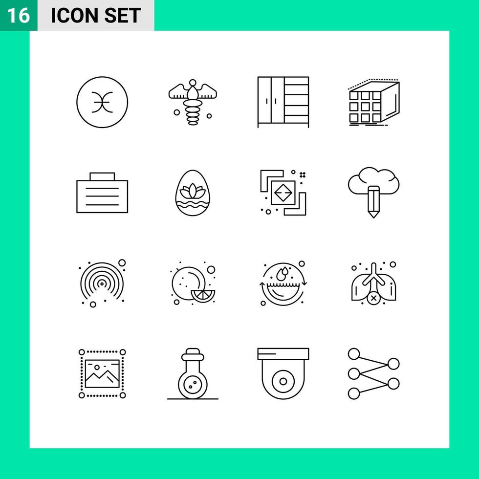 grupo de 16 contornos modernos definidos para elementos de design vetorial editáveis de agregação dimensional de móveis de matriz financeira vetor