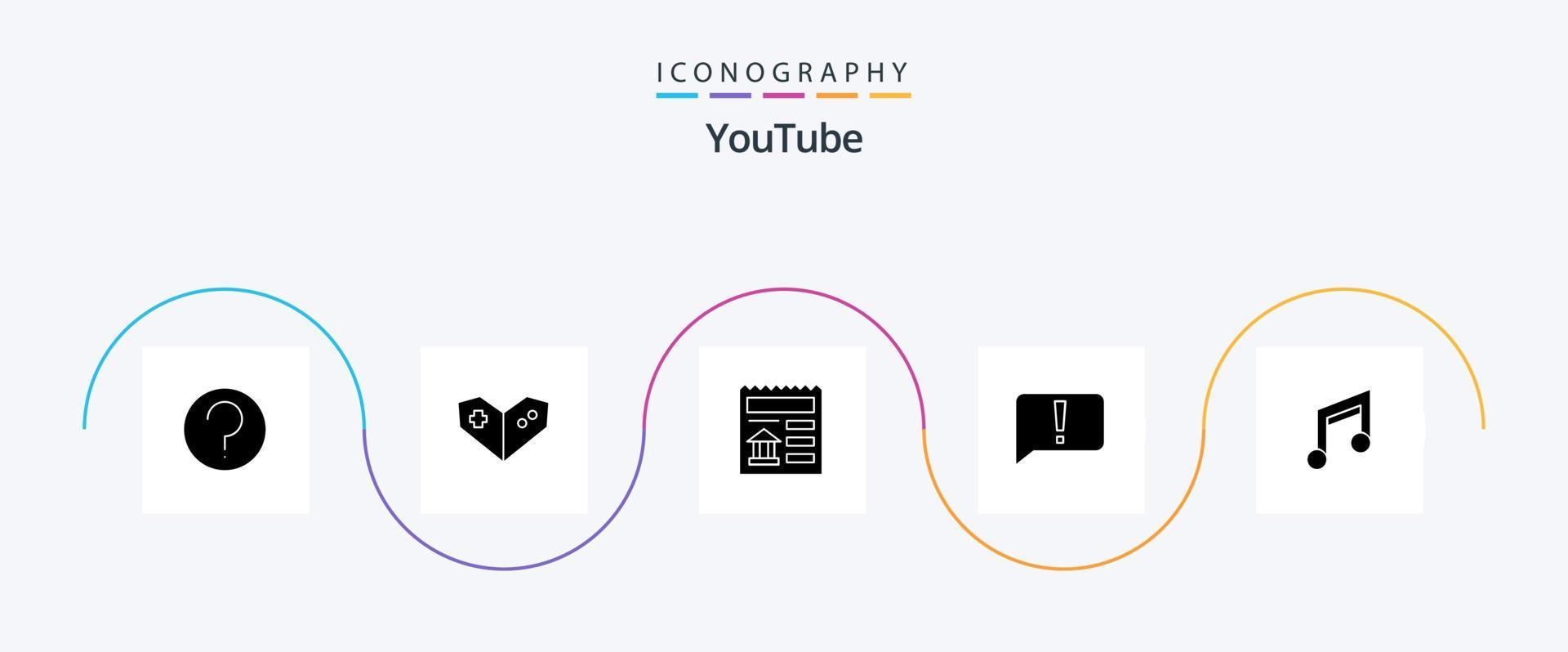 pacote de ícones do glifo 5 do youtube, incluindo design. aplicativo. documento. ui. erro vetor