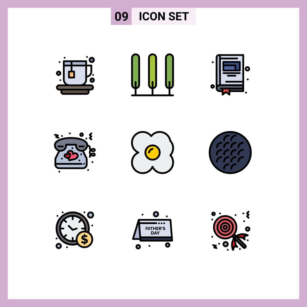 conjunto de 9 sinais de símbolos de ícones de interface do usuário modernos para omelete belga bloco de notas cozinha casamento elementos de design de vetores editáveis