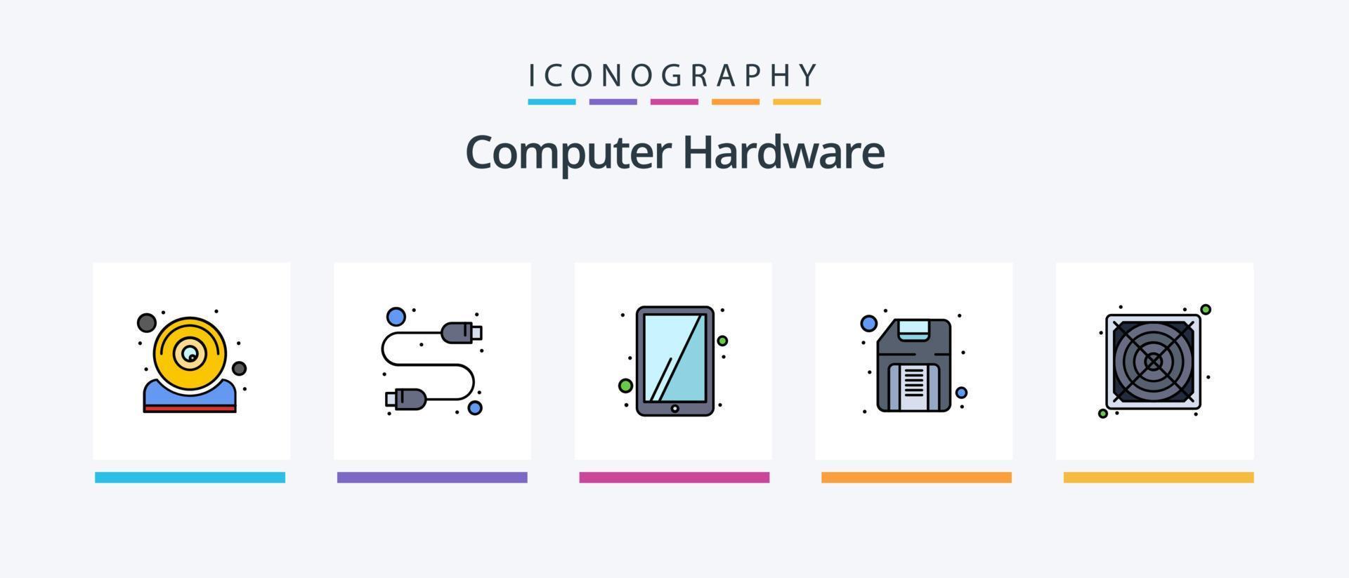 linha de hardware de computador cheia de 5 ícones incluindo . hardware. Wi-fi. ventilador. mouse. design de ícones criativos vetor
