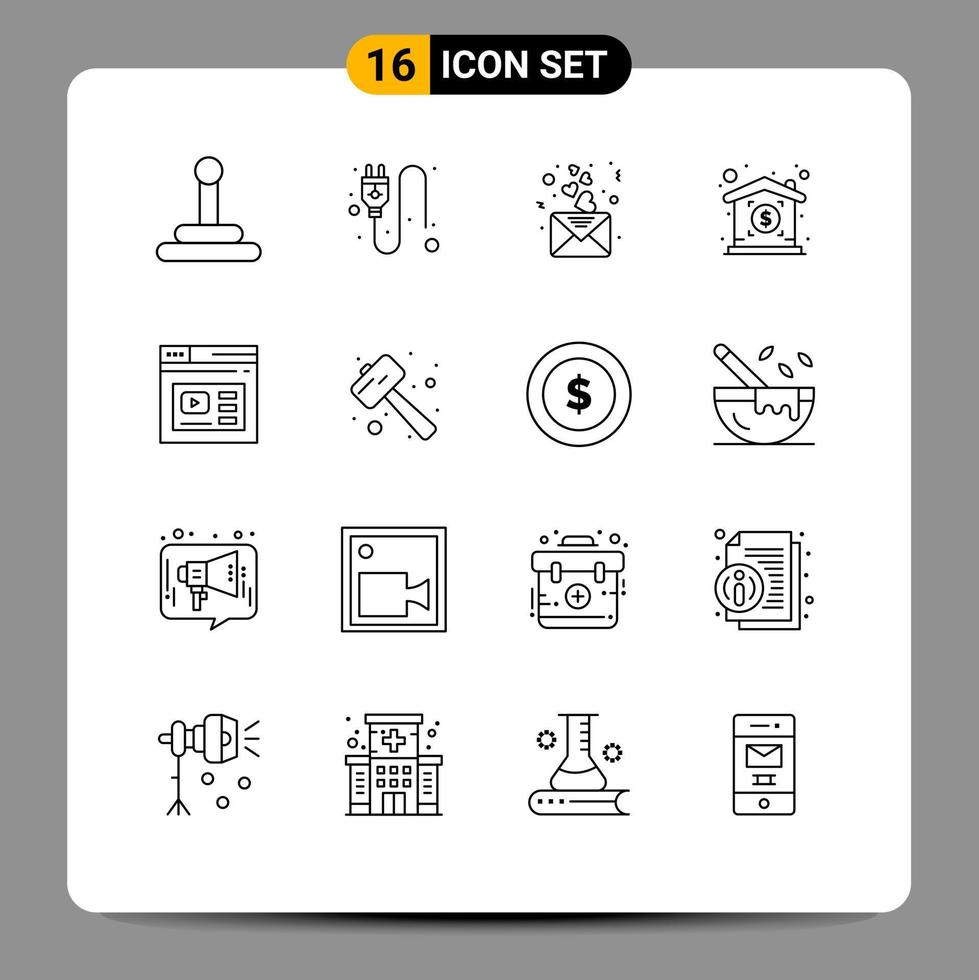 conjunto moderno de 16 contornos e símbolos, como elementos de design de vetores editáveis de site de bate-papo na web