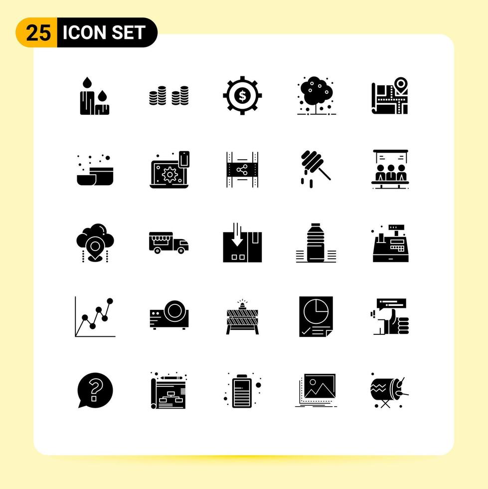 pacote de ícones vetoriais de estoque de 25 sinais e símbolos de linha para tigela localização mapa de negócios natureza editável elementos de design vetorial vetor