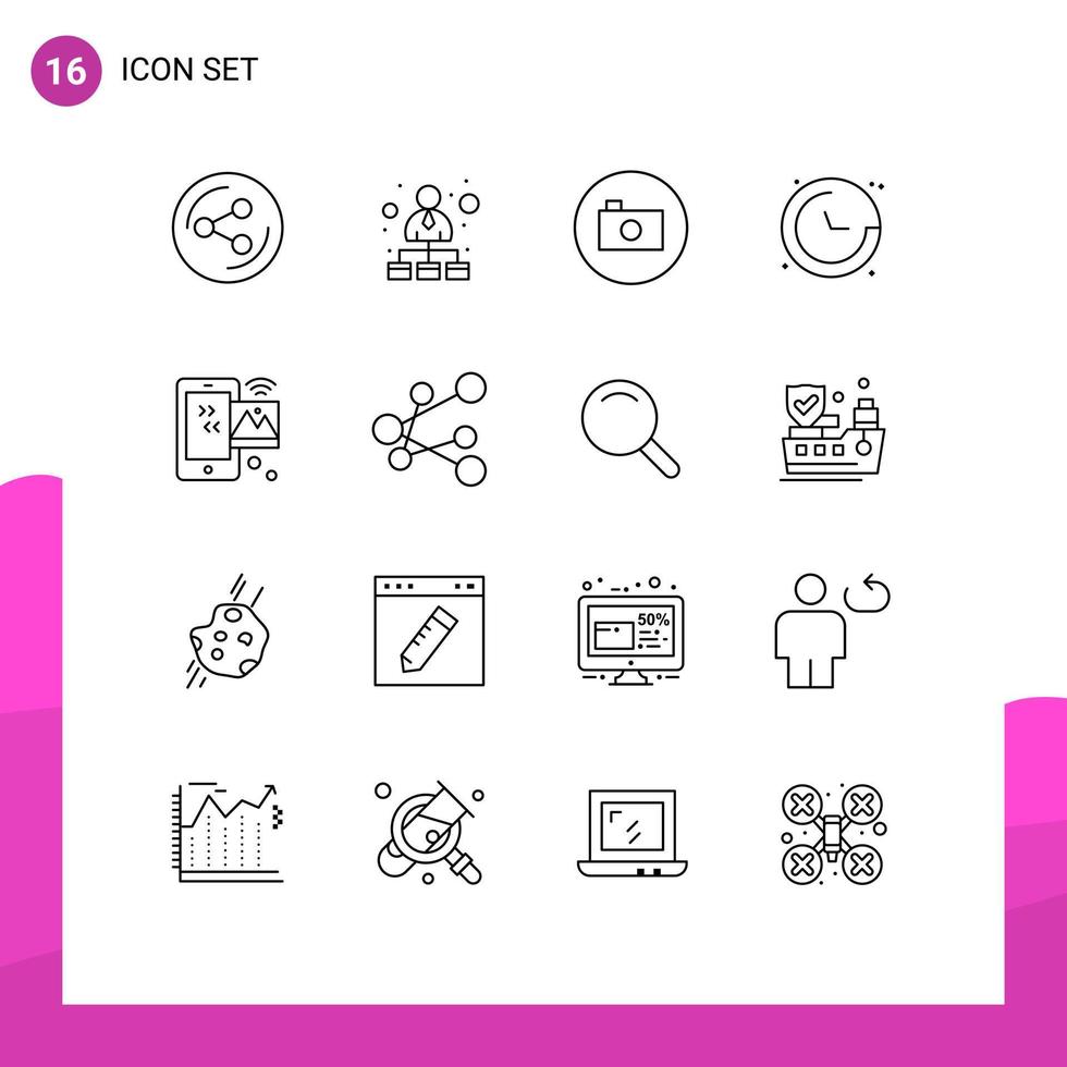 pacote de linha vetorial editável com 16 contornos simples de internet das coisas direção de navegação de mídia de imagem elementos de design vetorial editável vetor