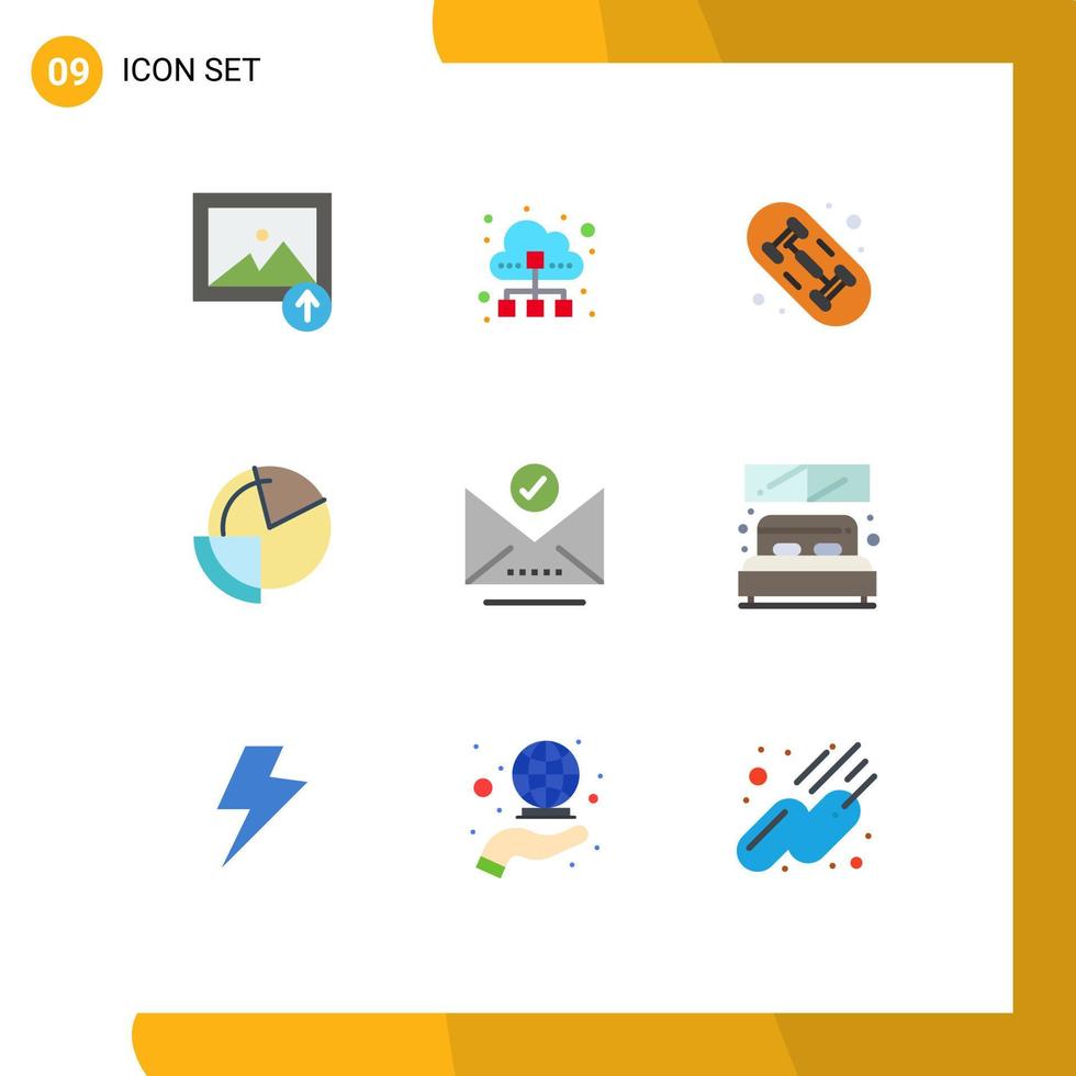pacote de 9 cores planas criativas de elementos de design de vetores editáveis de gráfico de diagrama de skate de monitoramento de e-mail