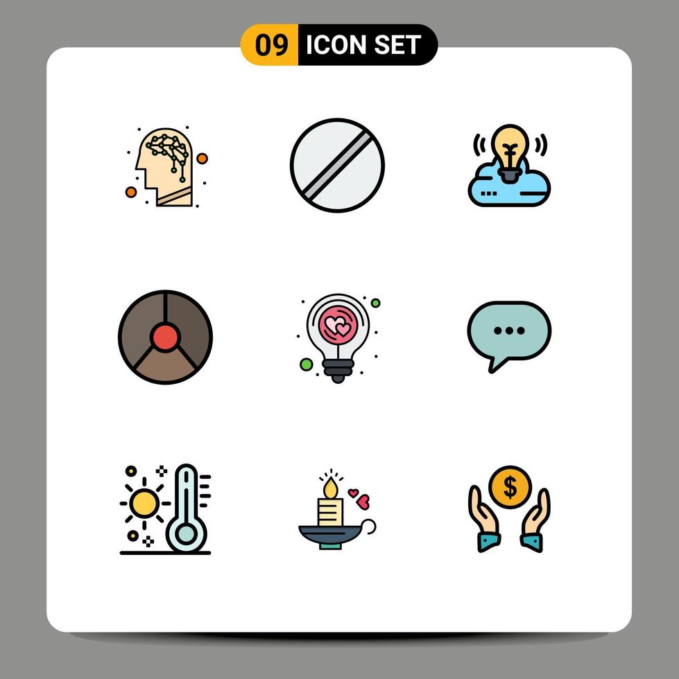 9 interface do usuário pacote de cores planas de linha cheia de sinais e símbolos modernos de elementos de design de vetor editável de finanças de bulbo gráfico de negócios
