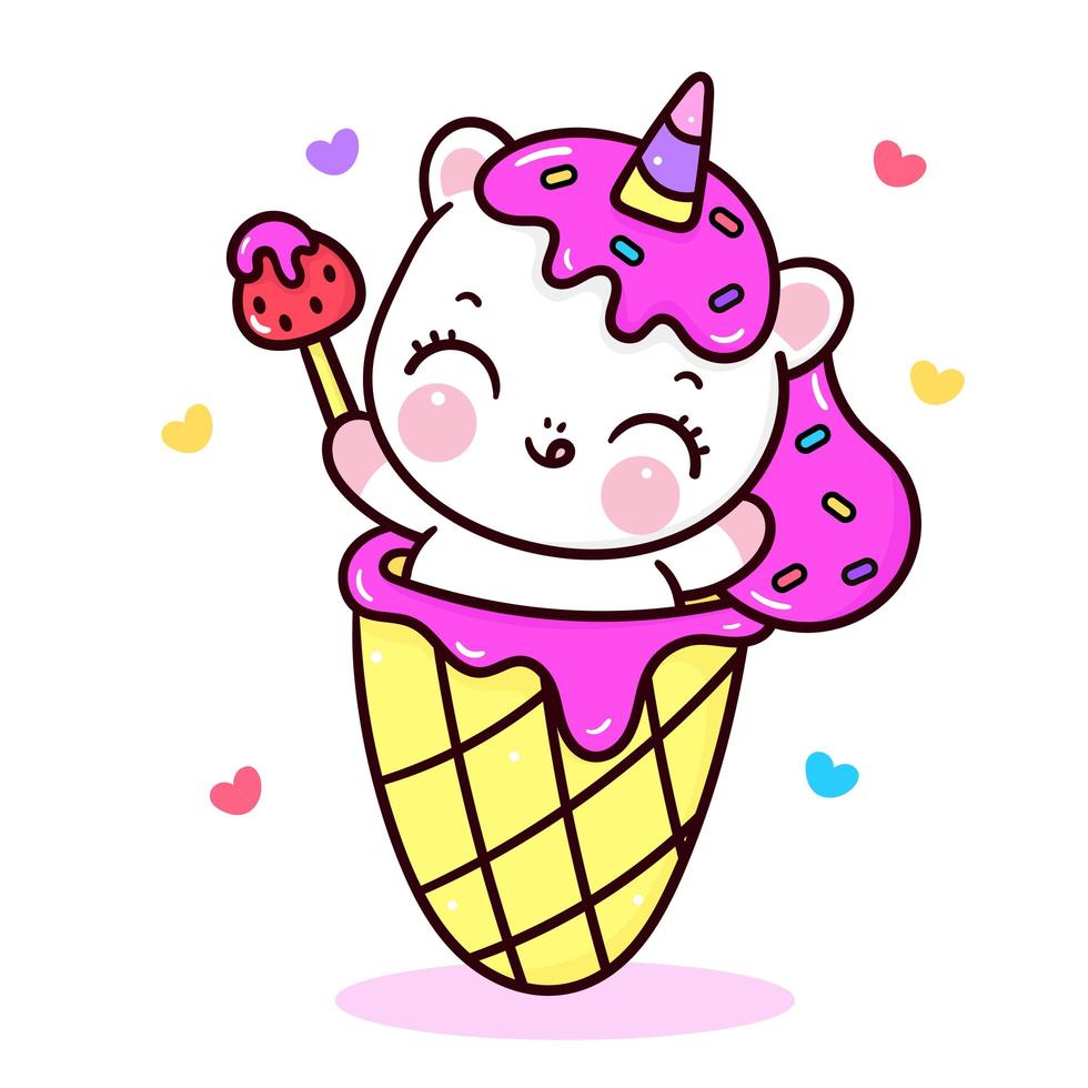 Desenho de pônei doce de sorvete de vetor de unicórnio fofo