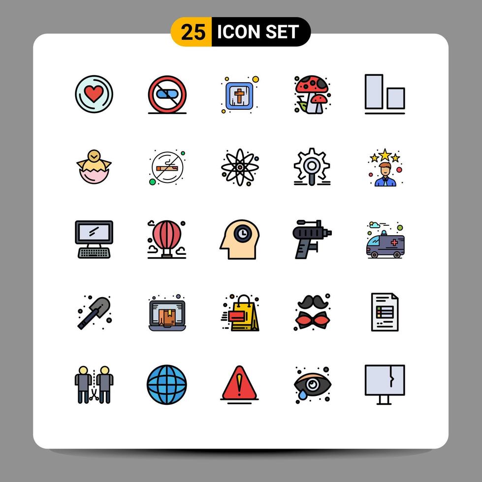 25 interface de usuário linha cheia pacote de cores planas de sinais e símbolos modernos do cristianismo de fundo de ovo alinham elementos de design de vetores editáveis de floresta