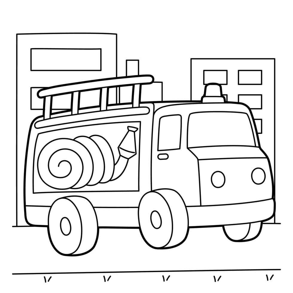 página para colorir de caminhão de bombeiros vetor
