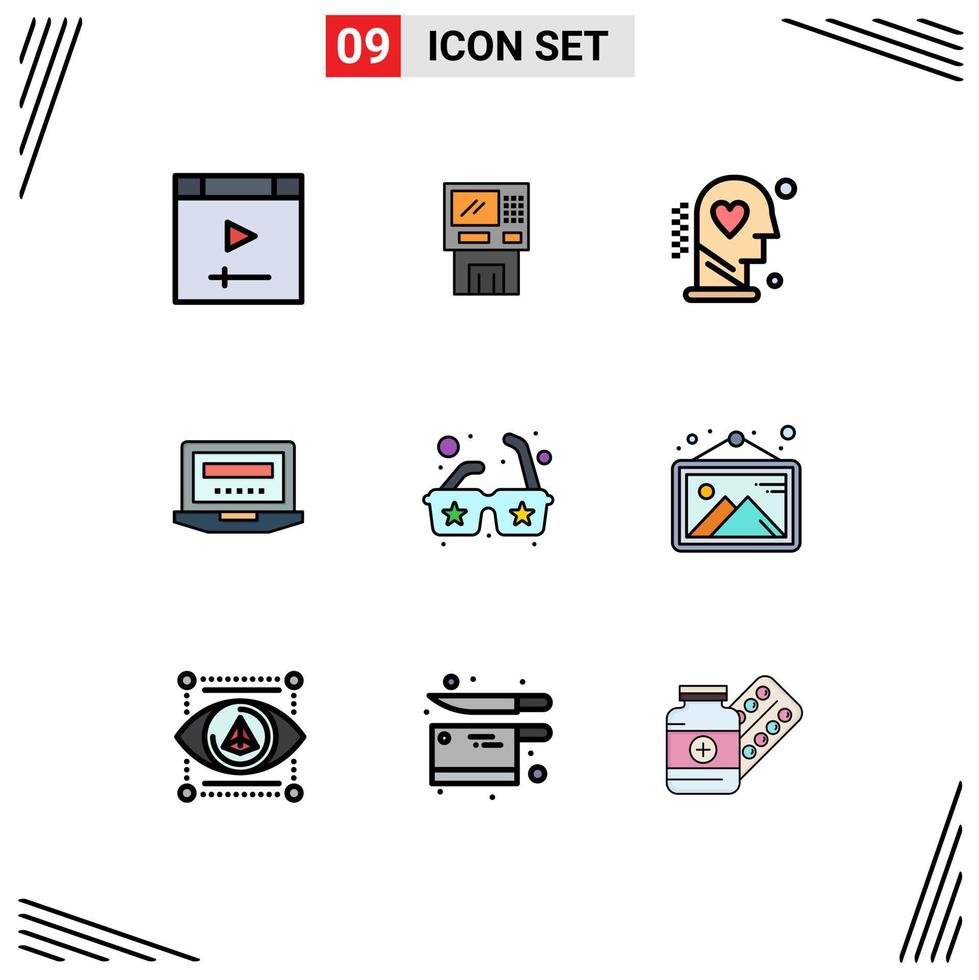 9 ícones criativos, sinais e símbolos modernos do dispensador de processo de laptop amam elementos de design de vetores editáveis