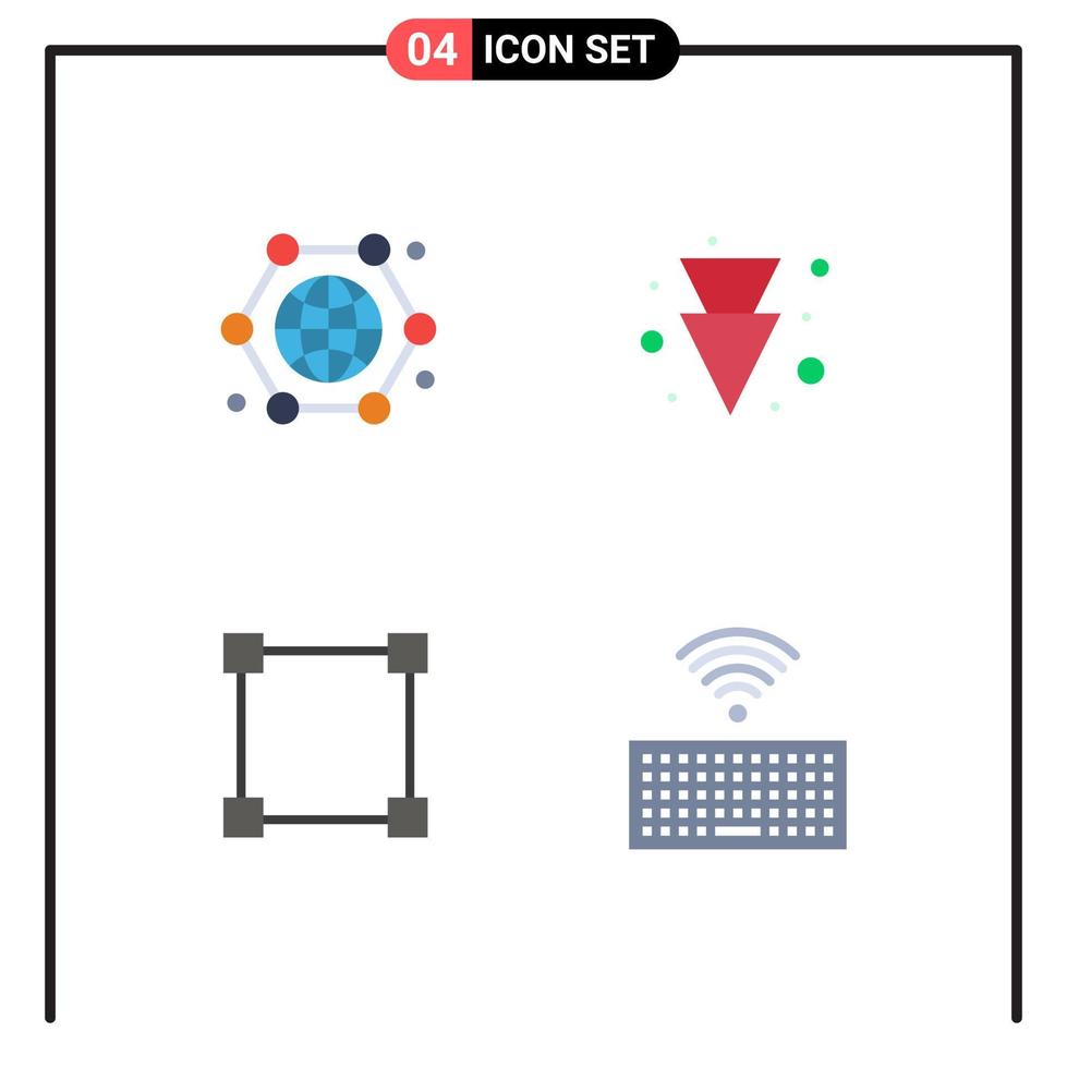 conjunto de 4 ícones planos vetoriais na grade para pontos de comunicação internet para baixo elementos de design de vetores editáveis de hardware