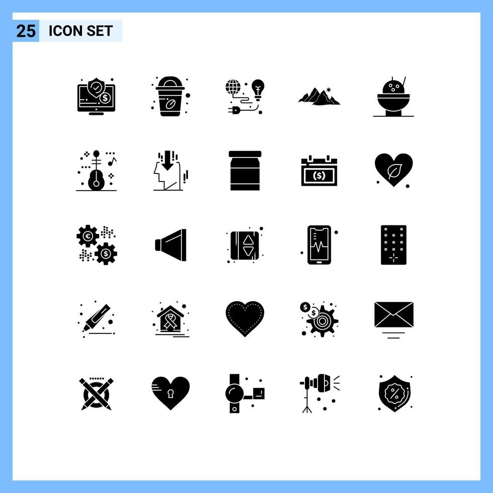 conjunto de 25 sinais de símbolos de ícones de interface do usuário modernos para proteção de colina de sol paisagem bulbo editável elementos de design vetorial vetor