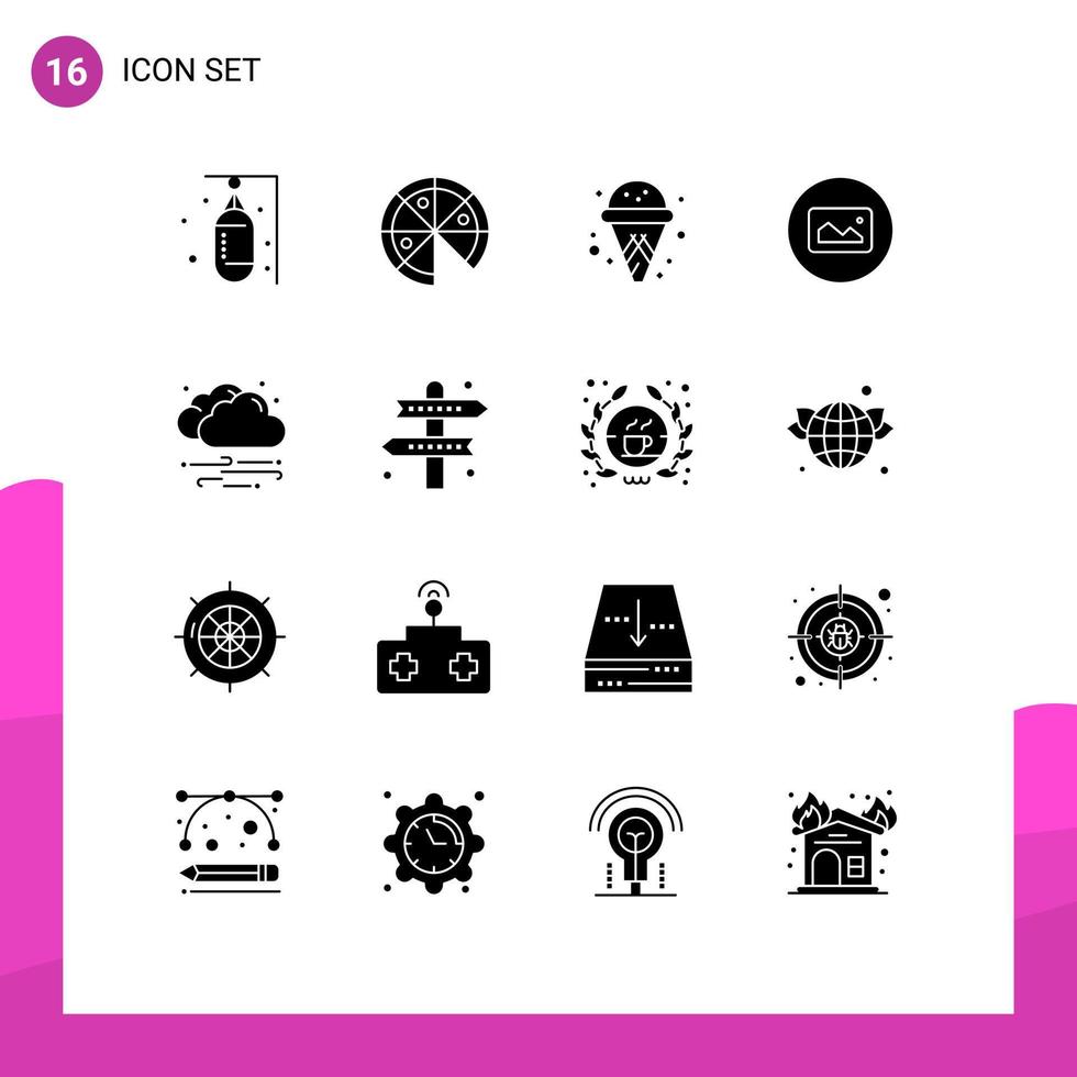 16 ícones criativos sinais modernos e símbolos de elementos de design de vetores editáveis de foto de cone de tempo ventoso