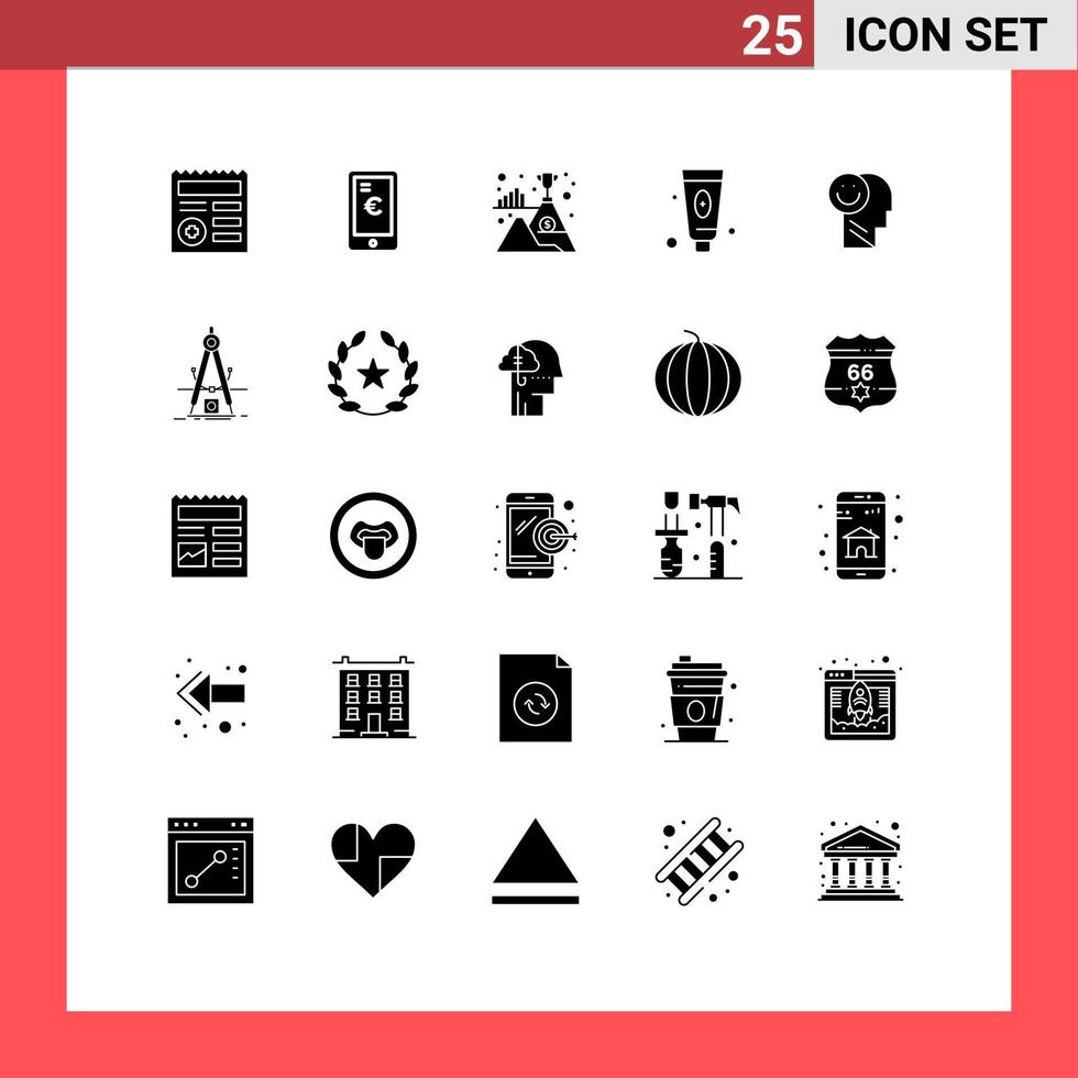 25 ícones criativos, sinais modernos e símbolos de bandeira de espuma feliz, rosto, beleza, elementos de design de vetores editáveis