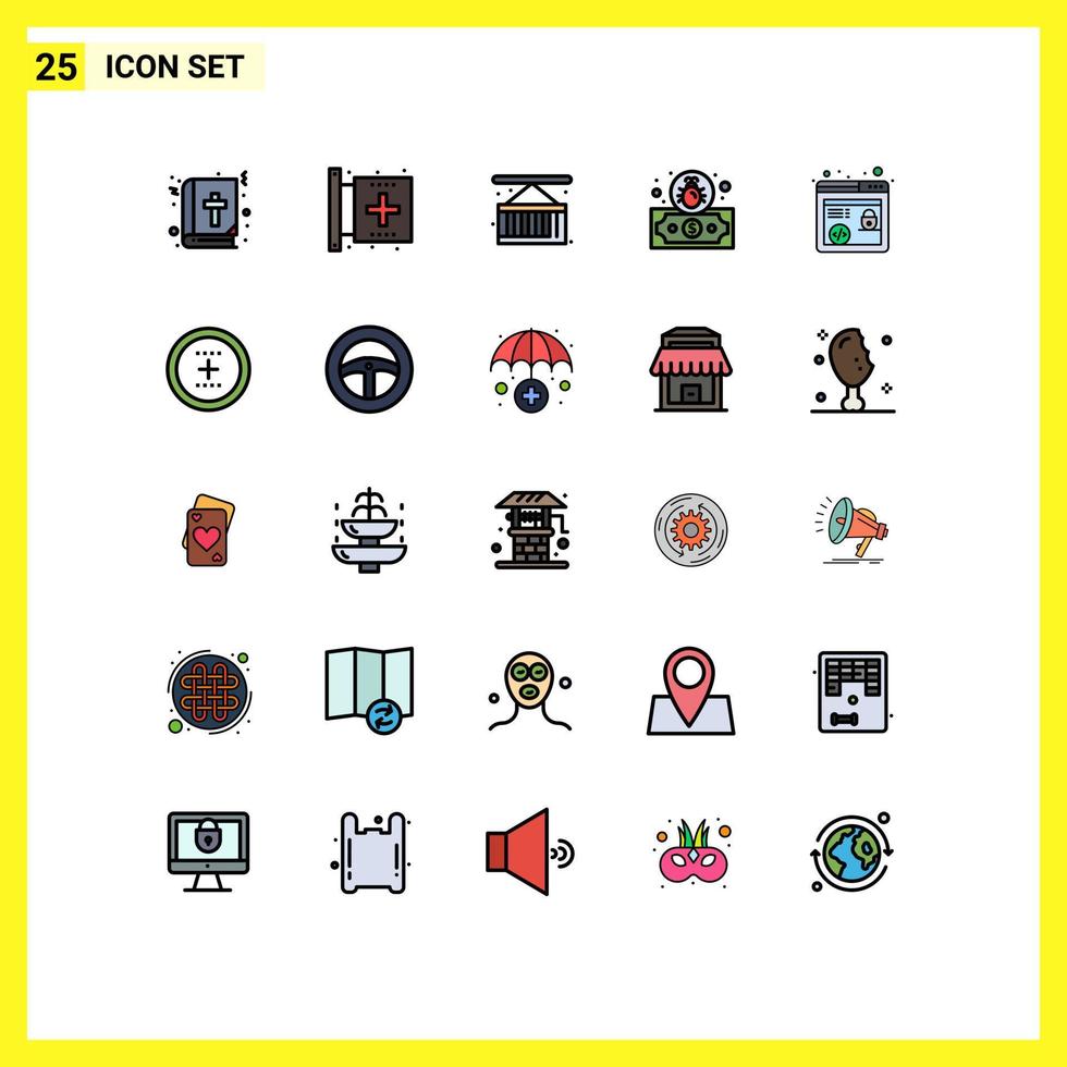 conjunto de 25 sinais de símbolos de ícones de interface do usuário modernos para marketing de segurança, pagamento de saúde, vida da cidade, elementos de design de vetores editáveis