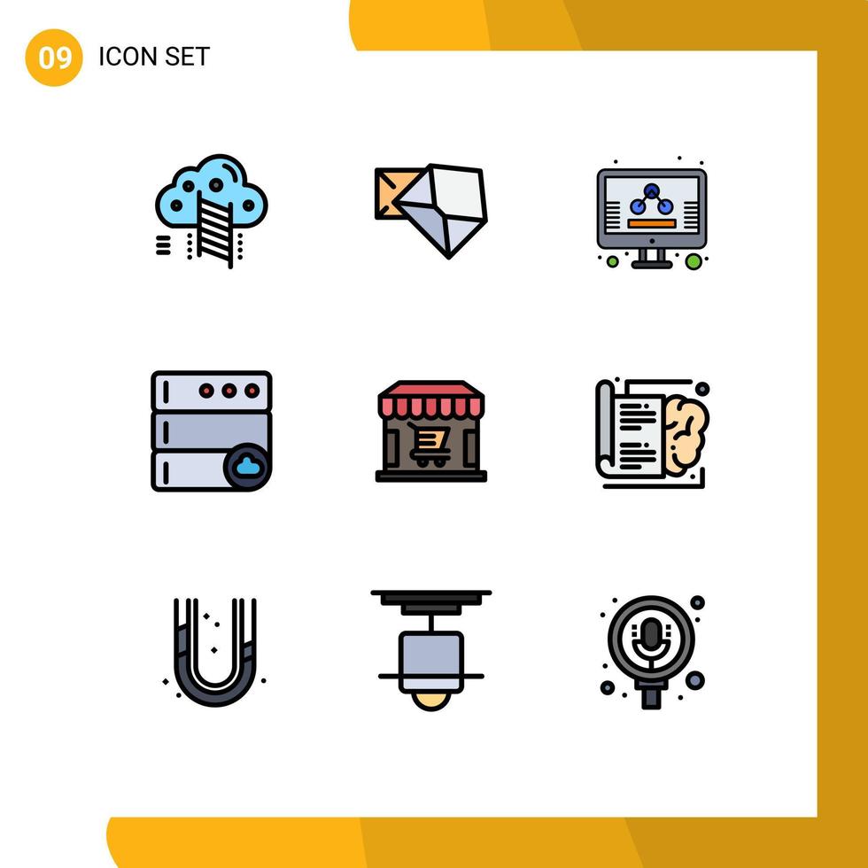 conjunto de 9 sinais de símbolos de ícones de interface do usuário modernos para compras de servidor de negócios de comércio eletrônico em nuvem elementos de design de vetores editáveis