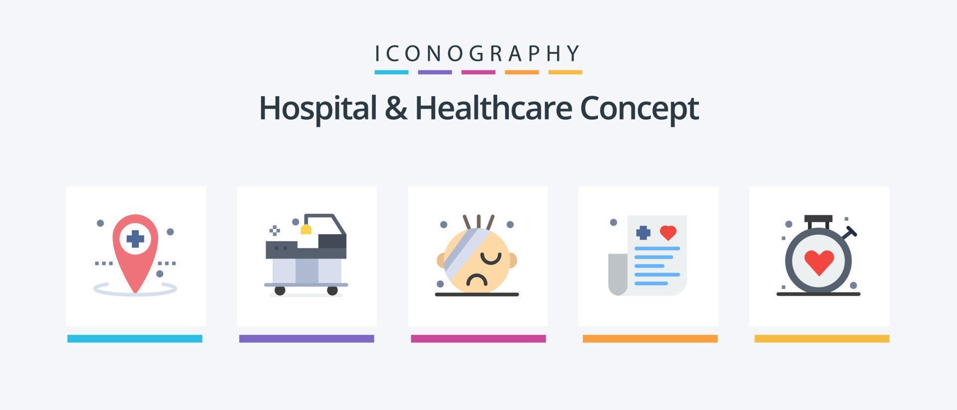 hospital e conceito de saúde pacote de ícones plana 5 incluindo cuidados de saúde. finança. cuidados de saúde. despesa. cartão. design de ícones criativos vetor