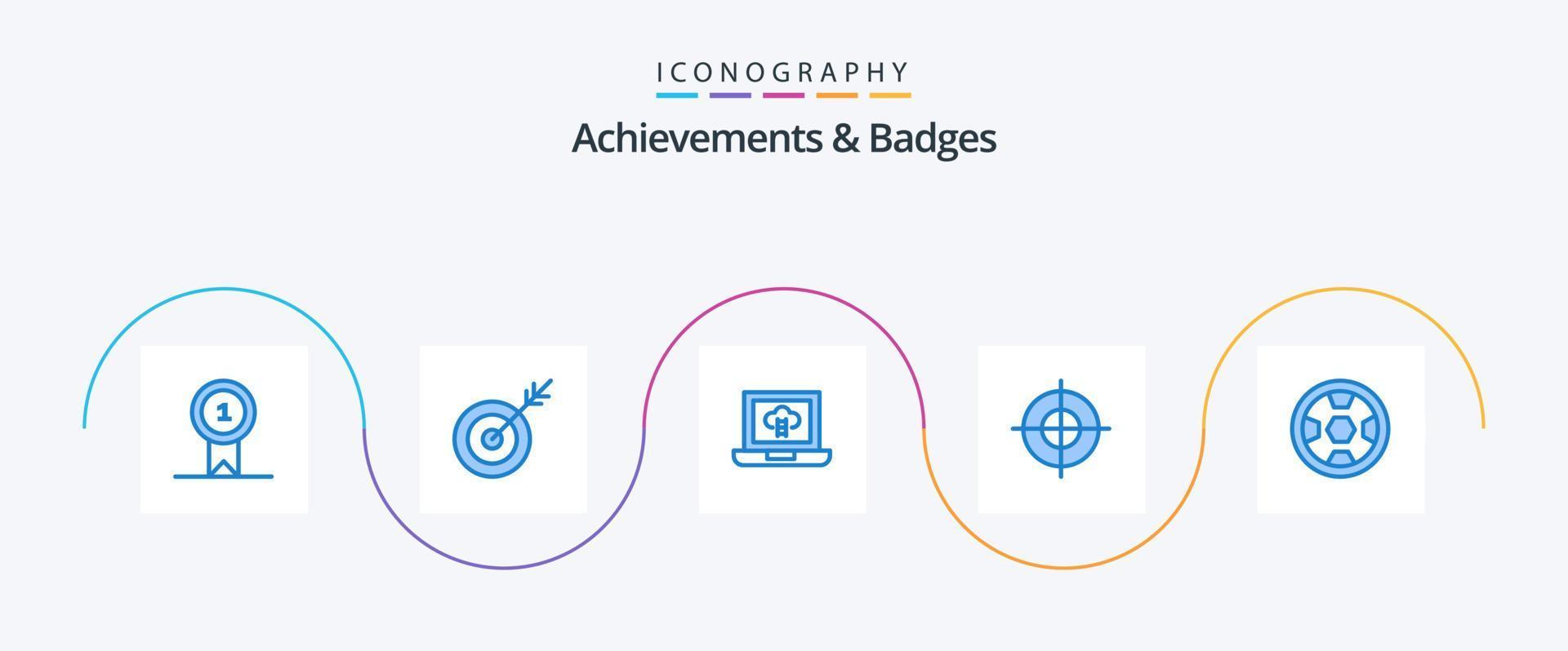 conquistas e distintivos pacote de ícones azul 5 incluindo coroa de flores. prêmio. computador portátil. realização. apontar vetor