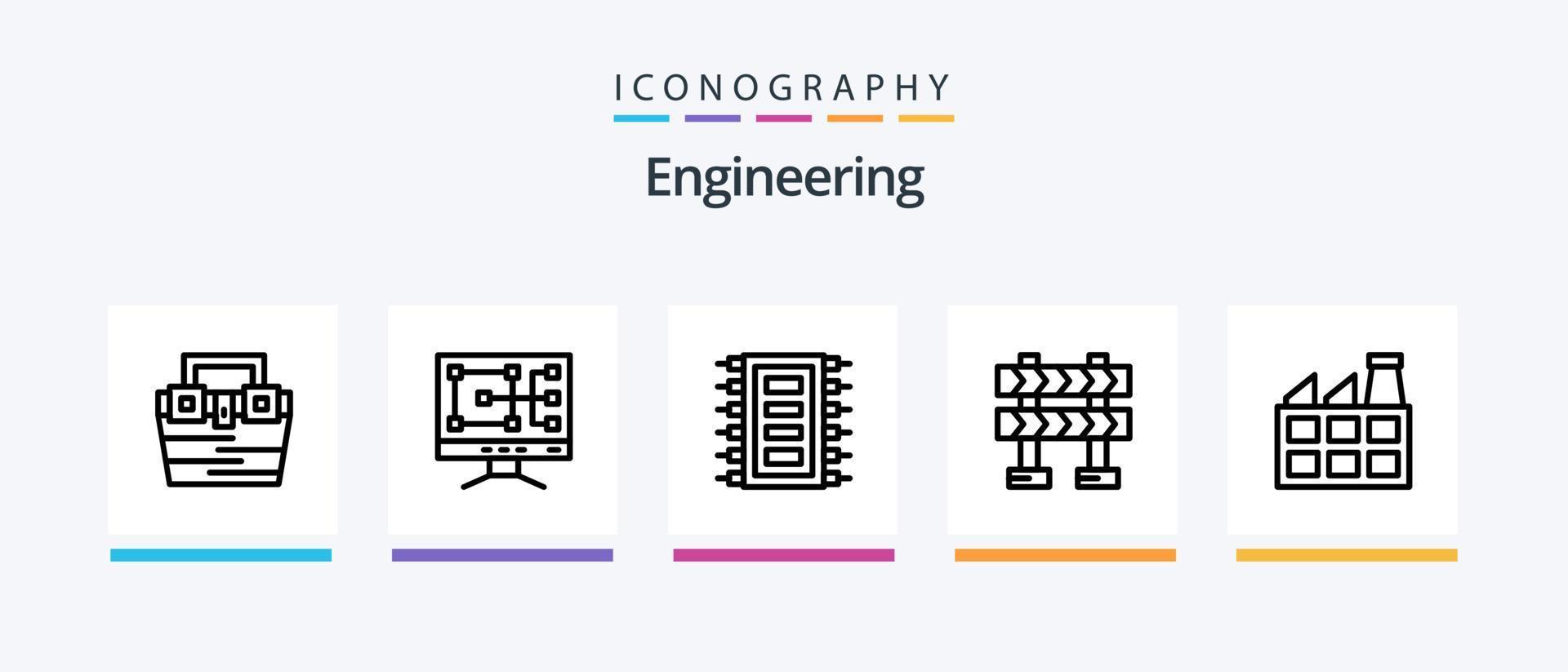 pacote de ícones da linha de engenharia 5, incluindo . clima. prédio. procurar. design de ícones criativos vetor