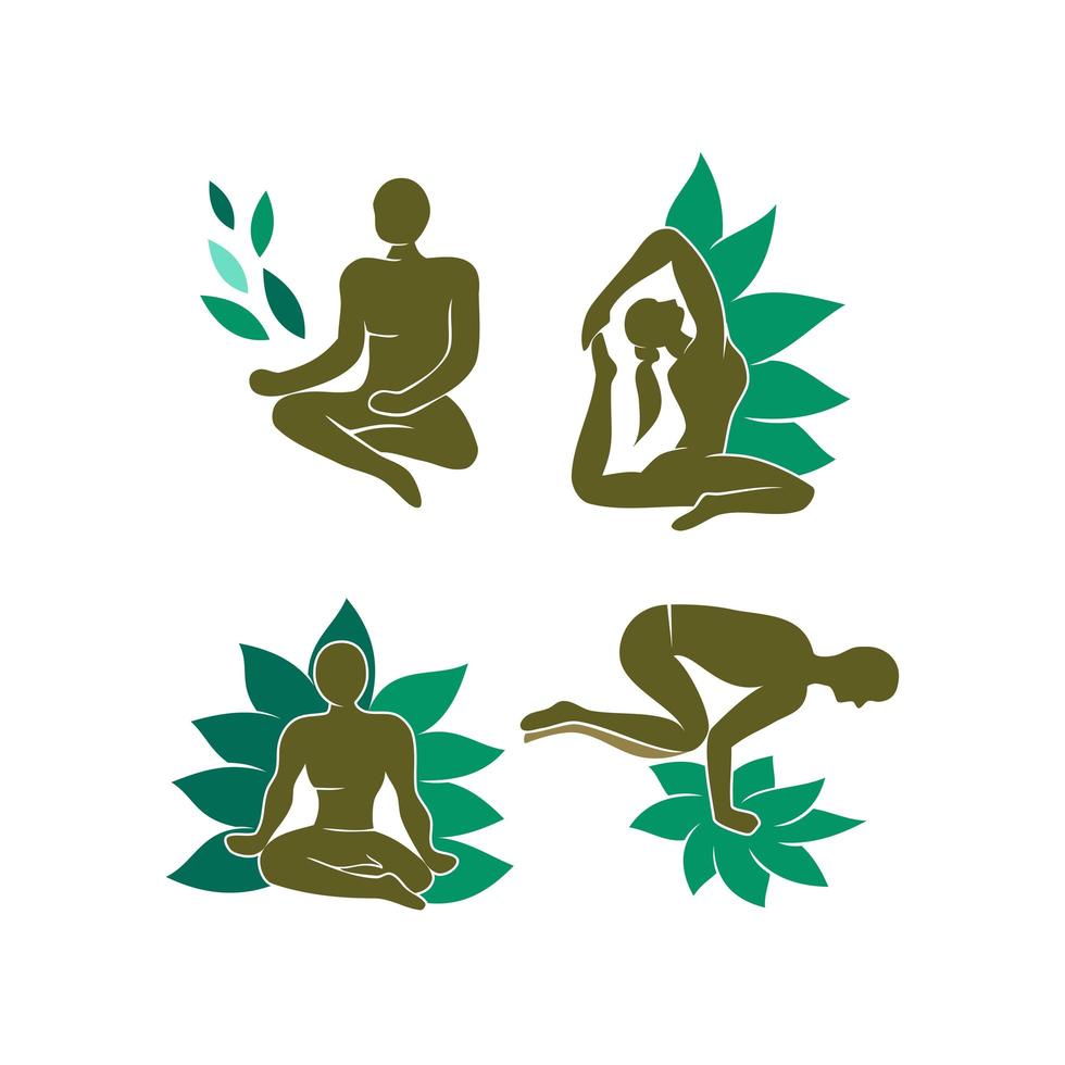 conjunto de modelos de ilustração ioga meditação saúde lótus spa vetor
