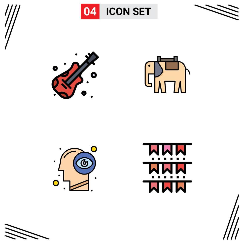 4 ícones criativos sinais e símbolos modernos de visão de guitarra áfrica índio americano elementos de design de vetores editáveis