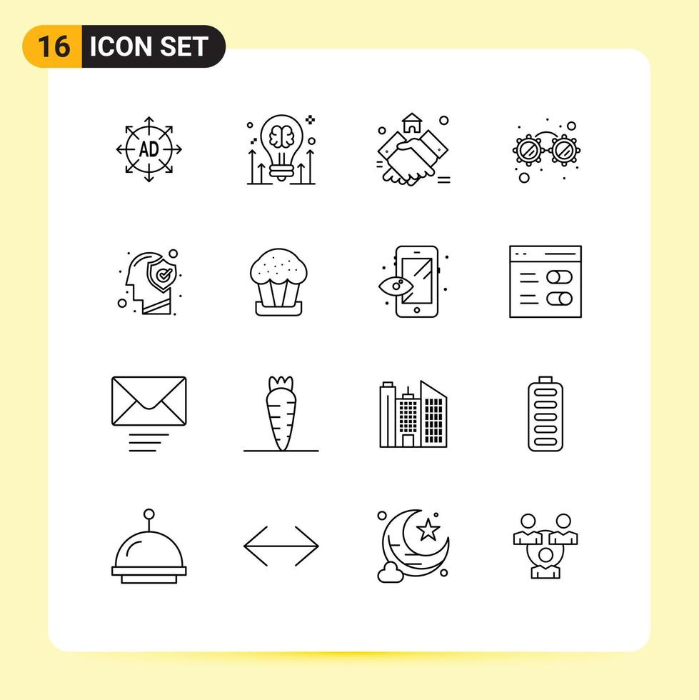 16 conceito de esboço para sites móveis e aplicativos cérebro óculos seta óculos extravagantes casa elementos de design de vetores editáveis