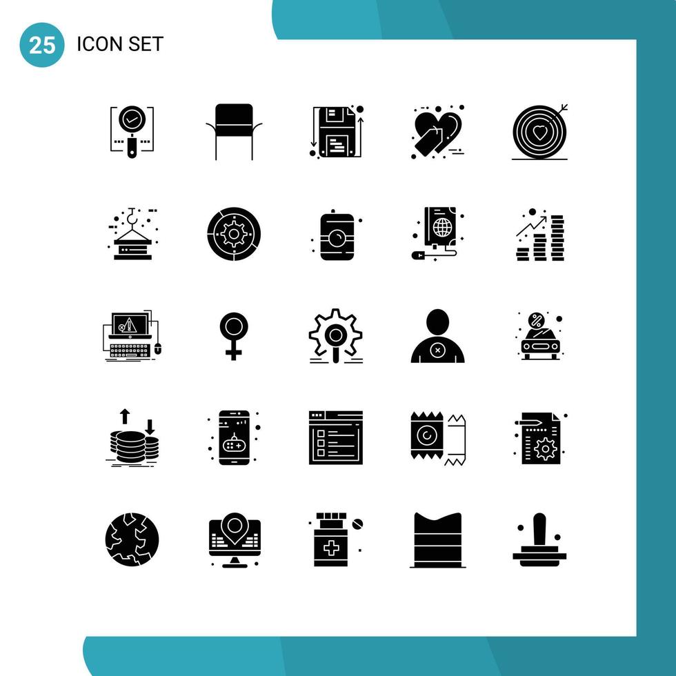 pacote de 25 sinais e símbolos de glifos sólidos modernos para mídia impressa na web, como elementos de design de vetores editáveis de forma favorita de eletrodomésticos de compras de coração