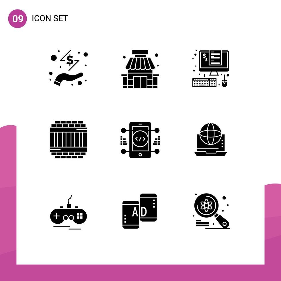 9 ícones criativos, sinais e símbolos modernos de codificação de dispositivos de prisão, impostos presos, elementos de design vetorial editáveis vetor
