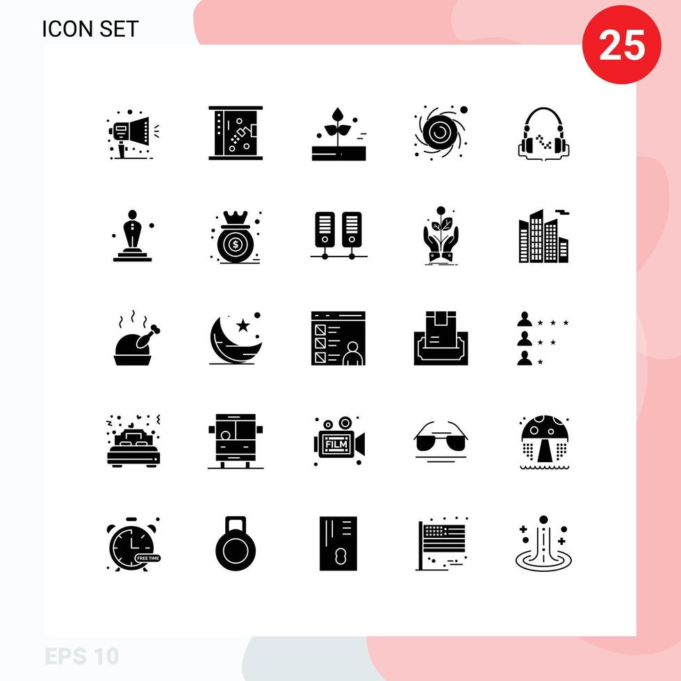 conjunto de 25 sinais de símbolos de ícones de interface do usuário modernos para música planeta agricultura buraco negro chuvoso elementos de design vetorial editável vetor
