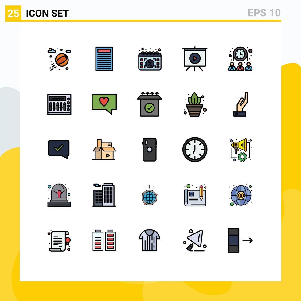 25 interface do usuário linha cheia pacote de cores planas de sinais e símbolos modernos de pessoas da rede apresentação de grupo de data elementos de design de vetores editáveis