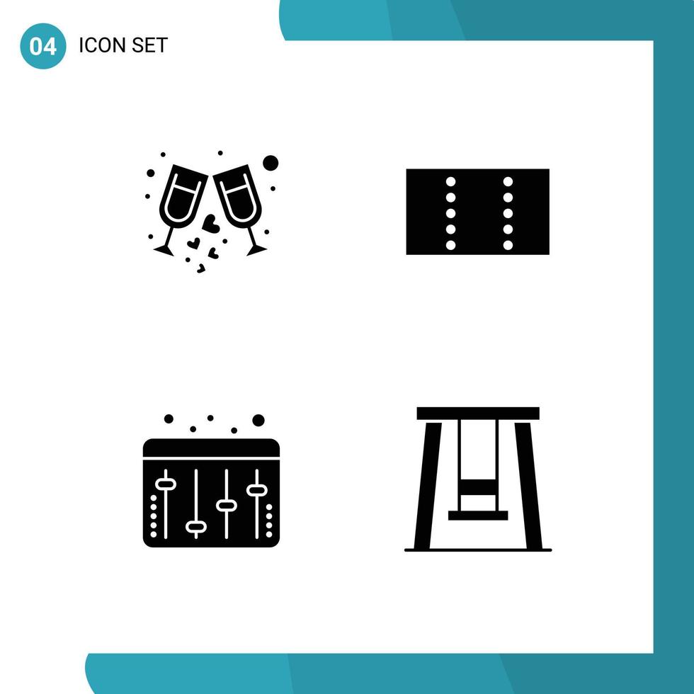conjunto de pictogramas de 4 glifos sólidos simples de elementos de design de vetores editáveis de ajuste de festa infantil de bebida