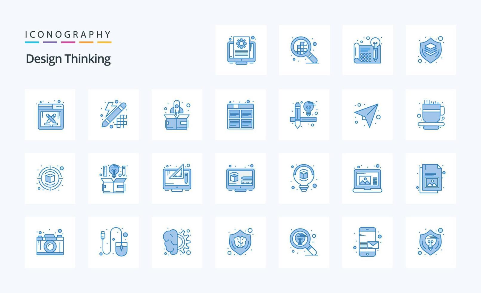 25 design thinking pacote de ícones azul vetor