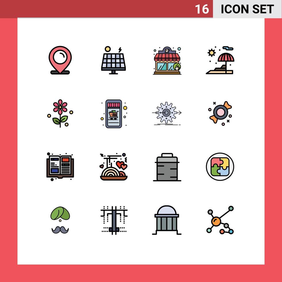 16 ícones criativos, sinais e símbolos modernos de compras móveis, casa de café de páscoa, flor, guarda-chuva, elementos de design de vetores criativos editáveis