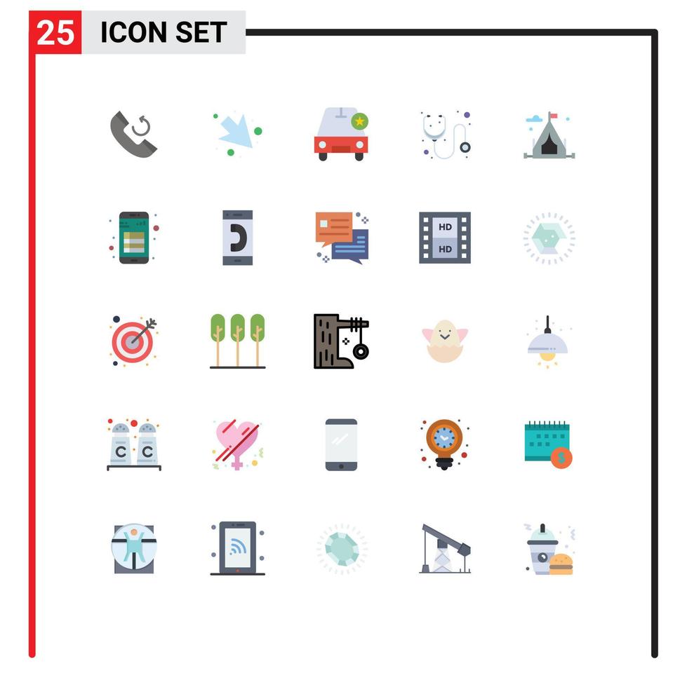 grupo de símbolos de ícone universal de 25 cores planas modernas de passatempos de aplicativos estrela camping medicina elementos de design de vetores editáveis