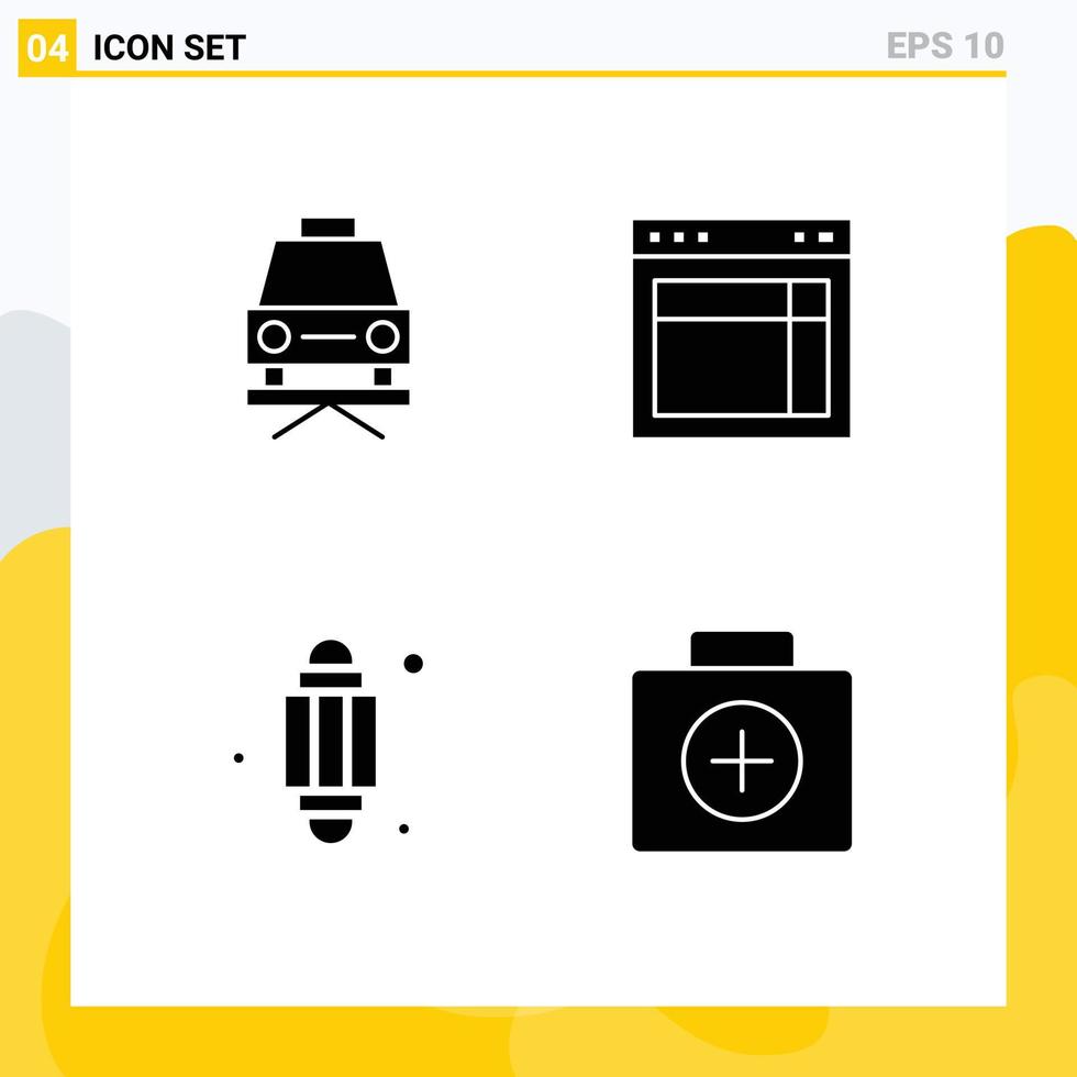 pacote de interface do usuário de 4 glifos sólidos básicos de design de lanterna de carro web ramadã elementos de design de vetores editáveis