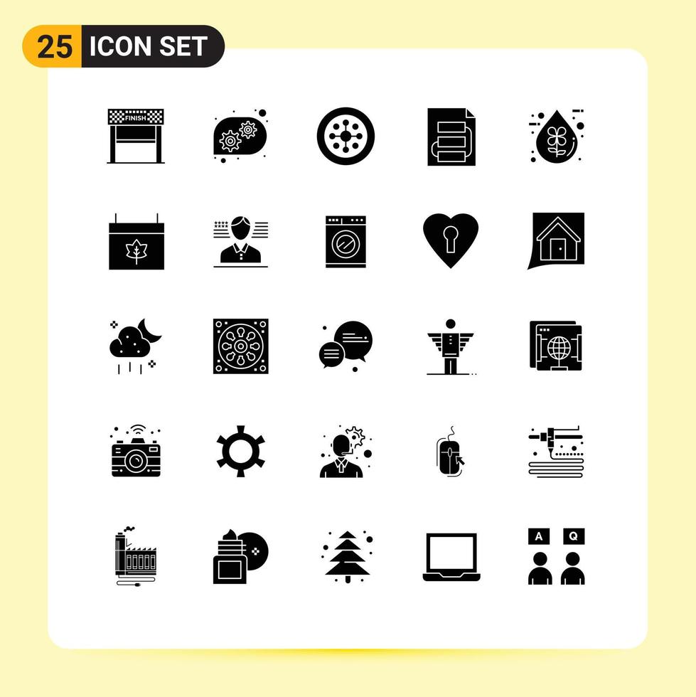 Pacote de glifos sólidos de 25 interfaces de usuário de sinais e símbolos modernos de elementos de design de vetores editáveis de documento de planejamento de natal de estratégia biológica