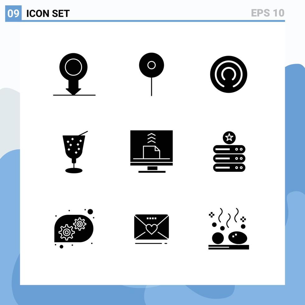 9 conceito de glifo sólido para sites móveis e aplicativos dados desktop capa contato comunicação editável elementos de design vetorial vetor