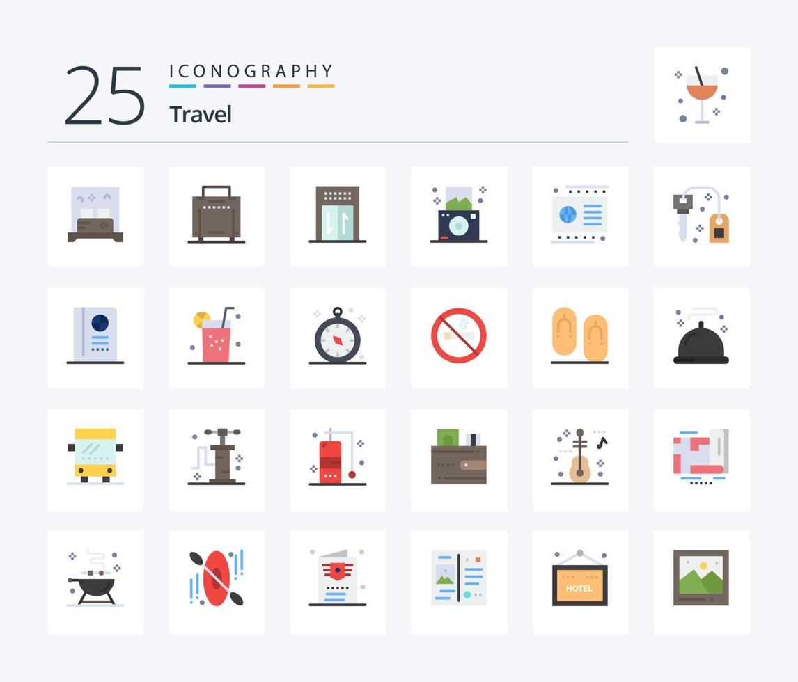 pacote de ícones de 25 cores planas de viagem, incluindo hotel. débito. hotel. crédito. viagem vetor