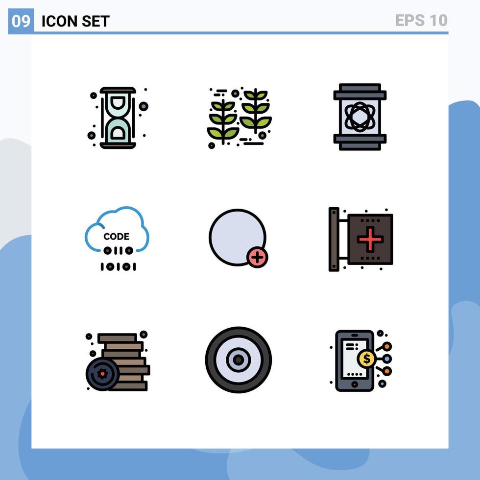9 interface do usuário pacote de cores planas de linha cheia de sinais e símbolos modernos de programação desenvolvem elementos de design de vetores editáveis de espaço de codificação de trigo