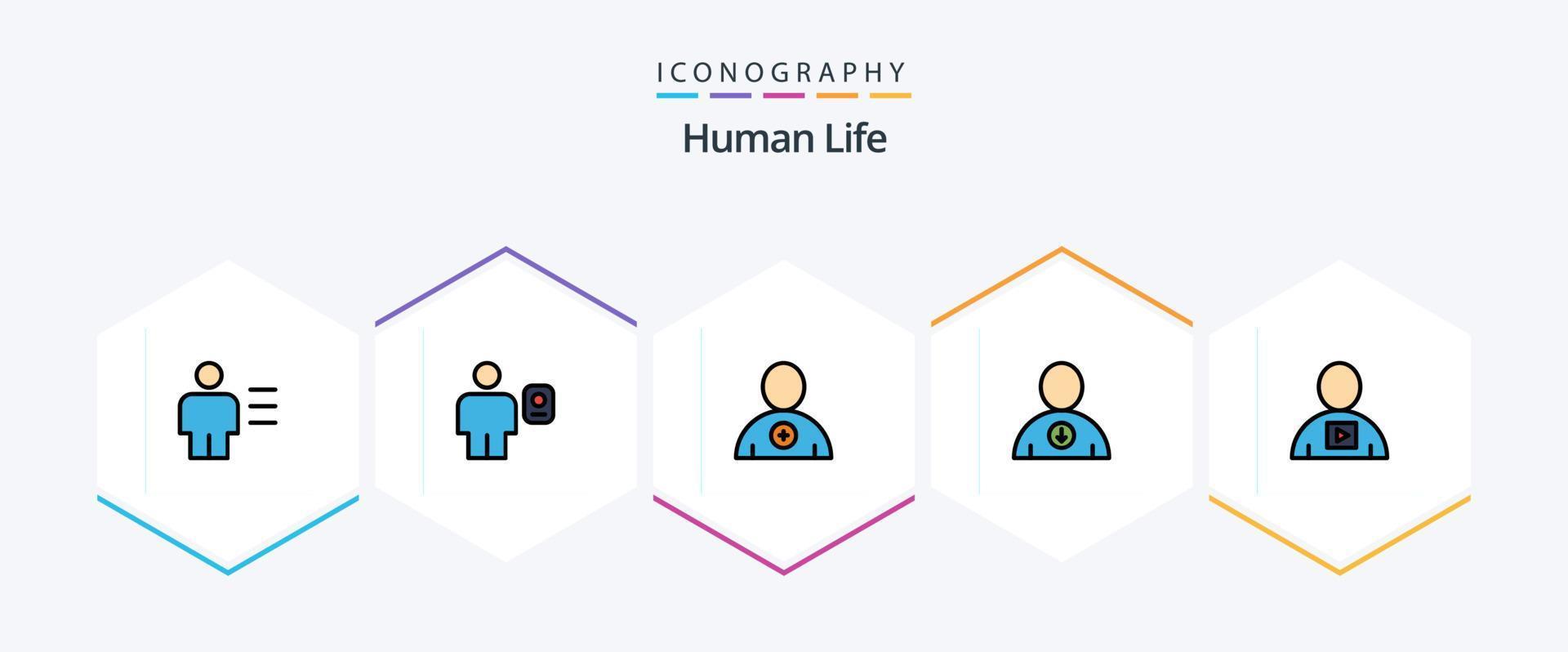 pacote de ícones humanos de 25 linhas preenchidas, incluindo corpo. do utilizador. humano. Next. do utilizador vetor