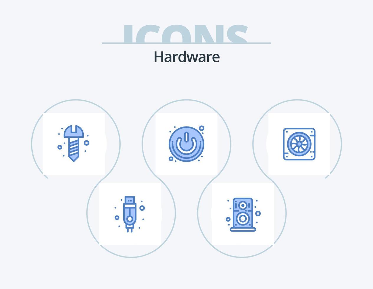 design de ícone do pacote de 5 ícones de hardware azul. ventilador. computador. hardware. trocar. botão de energia vetor